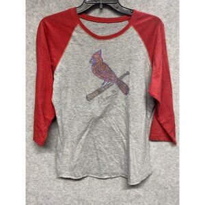 St Louis Cardinals Womens Raglan Shirt Rhinestone Logo Gray/Red Size Unknown